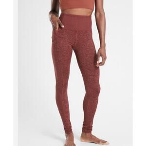 Athleta Exhale Stash Pocket Heel Tight Softluxe Legging Burgundy Wine Red Medium